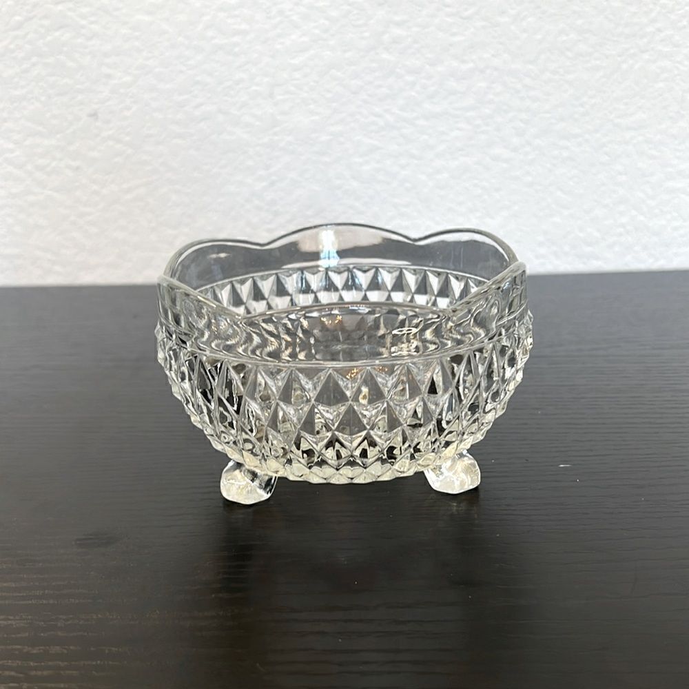 Small Round Vintage Footed Glass Dish / Bowl